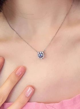 跳动的心项链女 灵动锆石蓝色吊坠子水晶首饰品锁骨链 小众同款