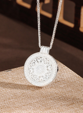 s925纯银十字金刚杵圆牌项链女镶钻复古小众藏式大气轻奢风肖邦链