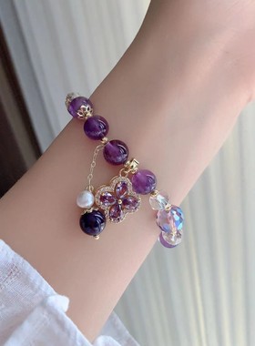 仿紫水晶四叶草手链女轻奢复古