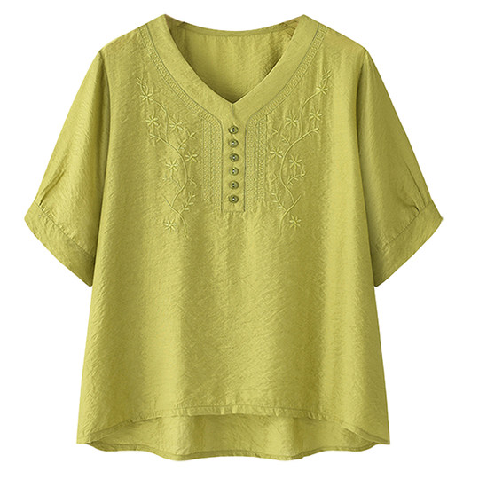 Cotton and linen summer short-sleeved shirt | Over 5,000 additional purchases