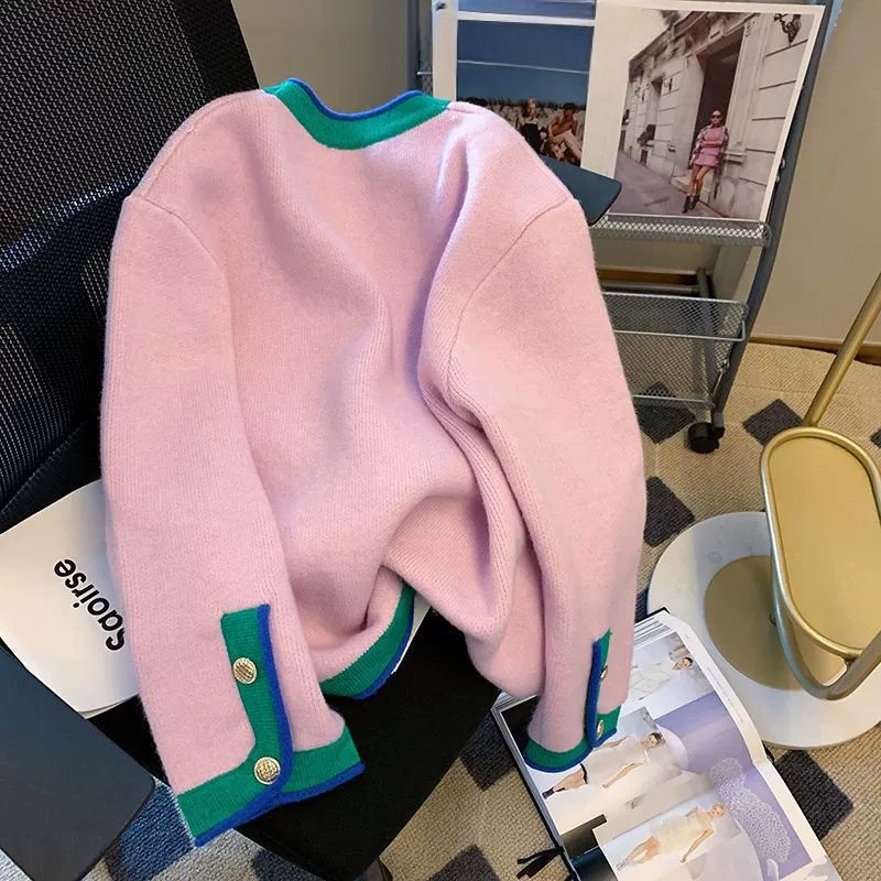 撞色拼边v领针织开衫女秋冬季2025新款高级感加厚大码内搭毛衣,淘宝优惠券,粉丝福利购,淘宝优惠卷