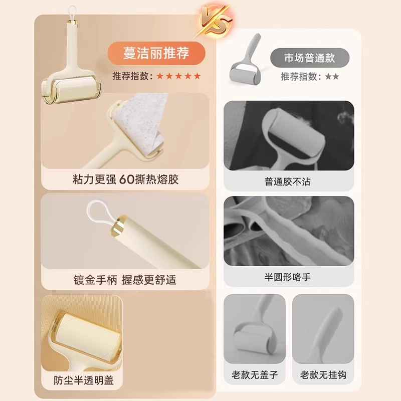 蔓洁丽粘毛器滚筒奶油色1手柄+1卷纸 - 图0