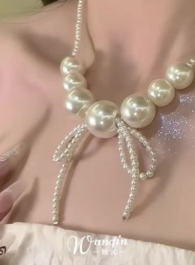 「席波月流」法式串珠蝴蝶结项链女新款气质优雅芭蕾风锁骨链花朵