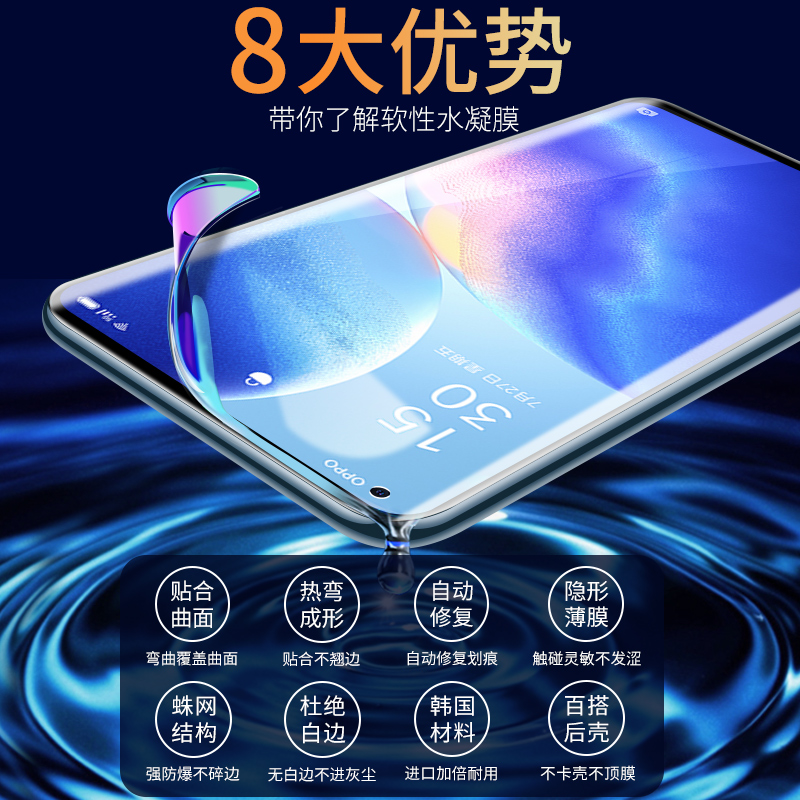 适用于opporeno5pro手机膜全包reno7/8/ace2水凝膜5k软膜reno/3pro/4se钢化膜pror17r15r11sr9plus保护曲面-图0