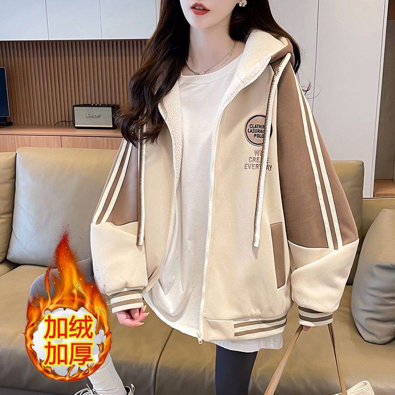 女童秋冬外套2025新款连帽加绒加厚棒球服羊驼绒上衣帅气黑色时尚,淘宝优惠券,粉丝福利购,淘宝优惠卷