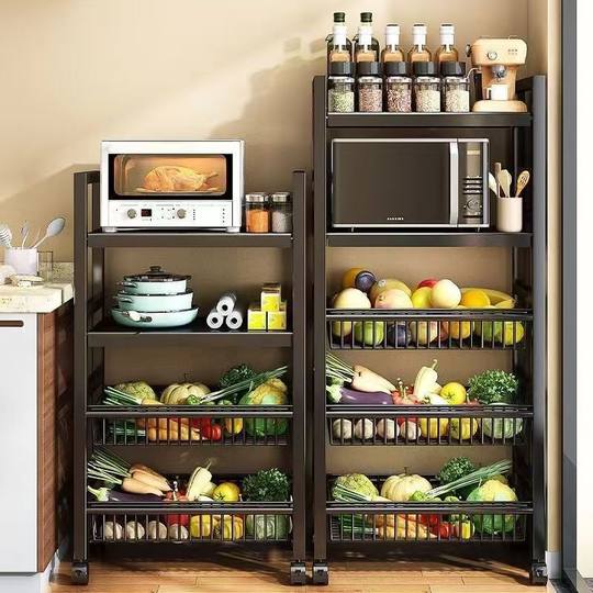 厨房置物架多功能落地多层蔬菜家用锅架微波炉储物架收纳架子阳台