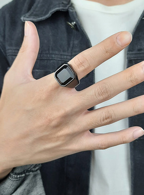 men rings戒指批发 不锈钢黑玛瑙戒指钢色 男士指环批发 RC-207