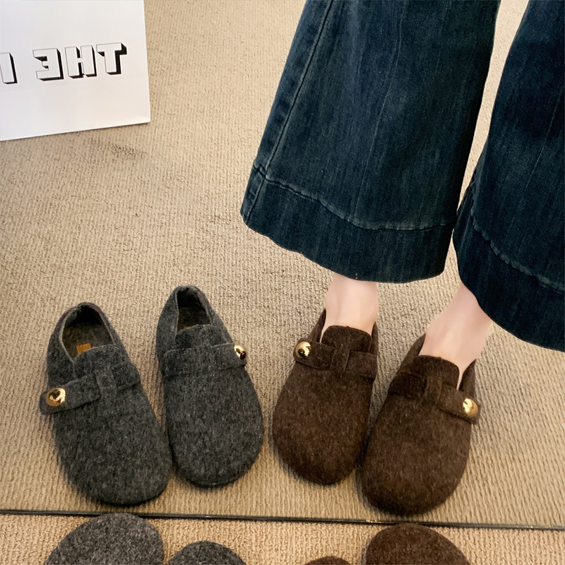 厚底灰色勃肯鞋女加绒毛毛豆豆鞋2025新款冬季鞋子一脚蹬乐福棉鞋,淘宝优惠券,粉丝福利购,淘宝优惠卷