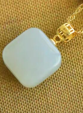 和田玉925银镶白玉项链吊坠送妈妈女友礼物国风精致玉石锁骨链坠