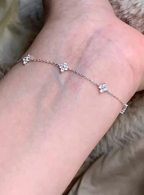 S925纯银轻奢风四叶草锆石手链千金百搭简约气质不掉色满天星手串