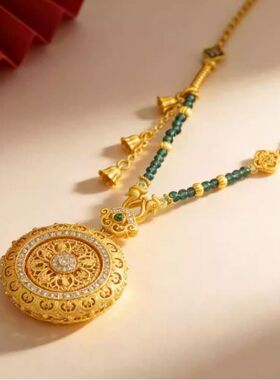 中玉智谷国风新中式点钻花丝如意可转动八宝罗盘吊坠长项链