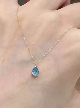 蓝色爱心吊坠项链高级感轻奢小众配饰女清锁骨链女款2025新款水滴