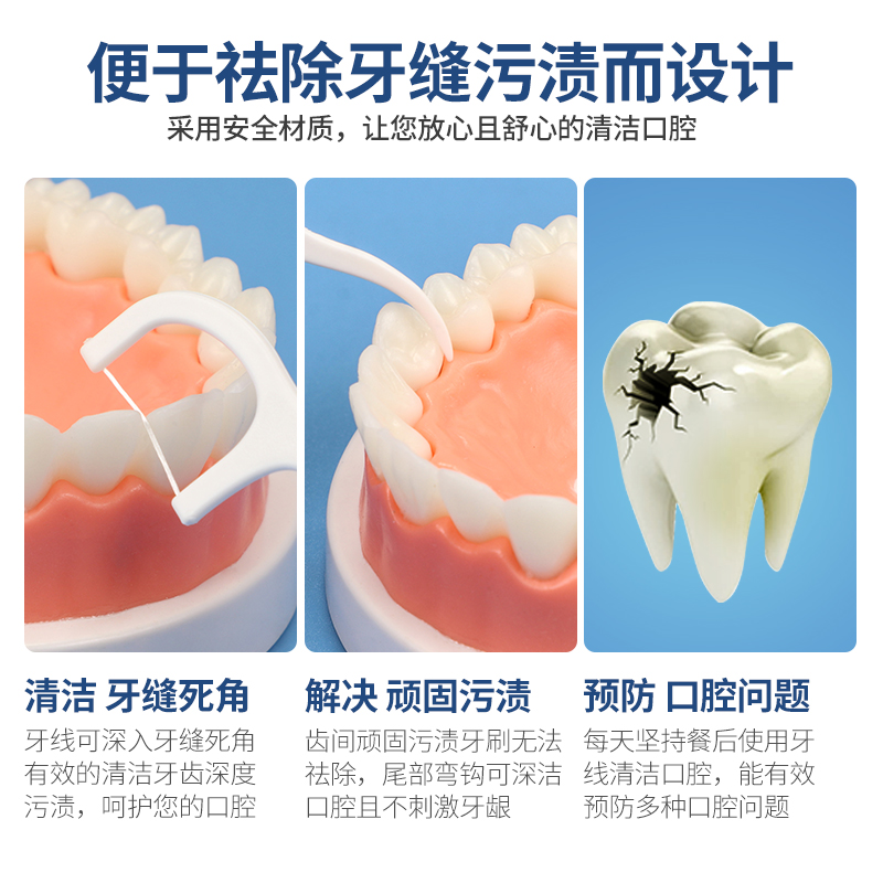 超细高分子细滑牙线棒一次性牙签牙线便携牙线盒牙线签6盒300支