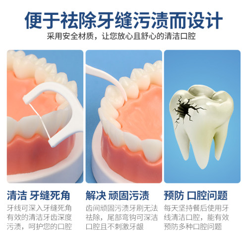 超细高分子细滑牙线棒一次性牙签牙线便携牙线盒牙线签6盒300支-图2