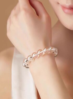 全净体冰透无暇人造水晶转运手链女本命年玻璃仿白水晶透明手串男