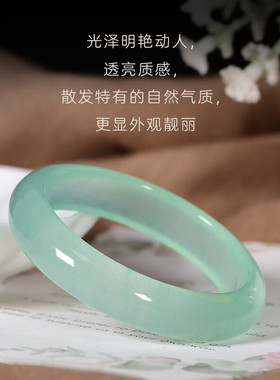 正品玉手镯翡翠色浅绿真玉石镯子少女学生清新国风玉镯湖水绿证书