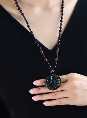 天然黑曜石貔貅抱球创意礼品