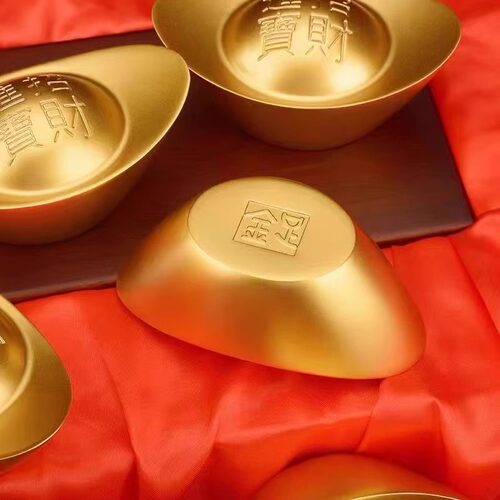 合金实心元宝摆件家居客厅店铺聚宝盆装饰仿真金元宝乔迁开业礼品 - 图1