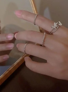 钛钢戒指蝴蝶四件套2026新款戒指ins冷淡风指环女酷潮配饰礼物
