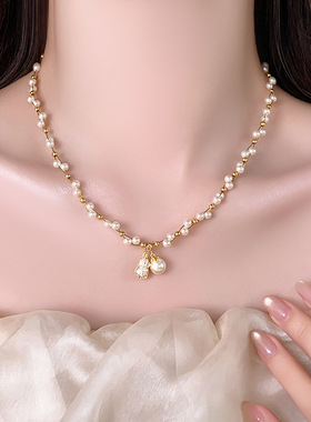 曼塔玫瑰色方糖珍珠项链新款爆款卫衣链轻奢高级感小众颈链女