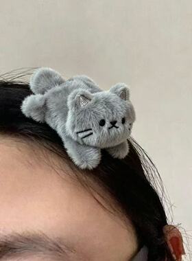 猫咪发夹2026新款高级可爱少女侧边刘海发卡鸭嘴头饰猫咪布艺发夹
