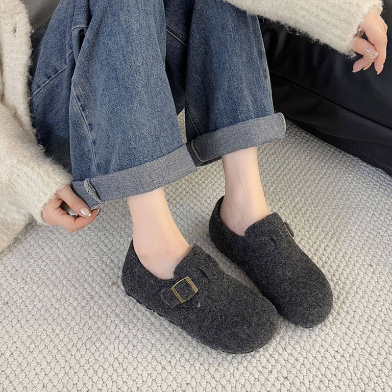 厚底高级灰勃肯鞋女鞋子2025新款冬季内增高百搭毛毛棉鞋博肯单鞋 - 图2