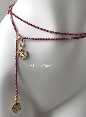 尼罗河红鸢腰链毛衣链长款项链红色招财串珠腰带腰封配饰森系配饰