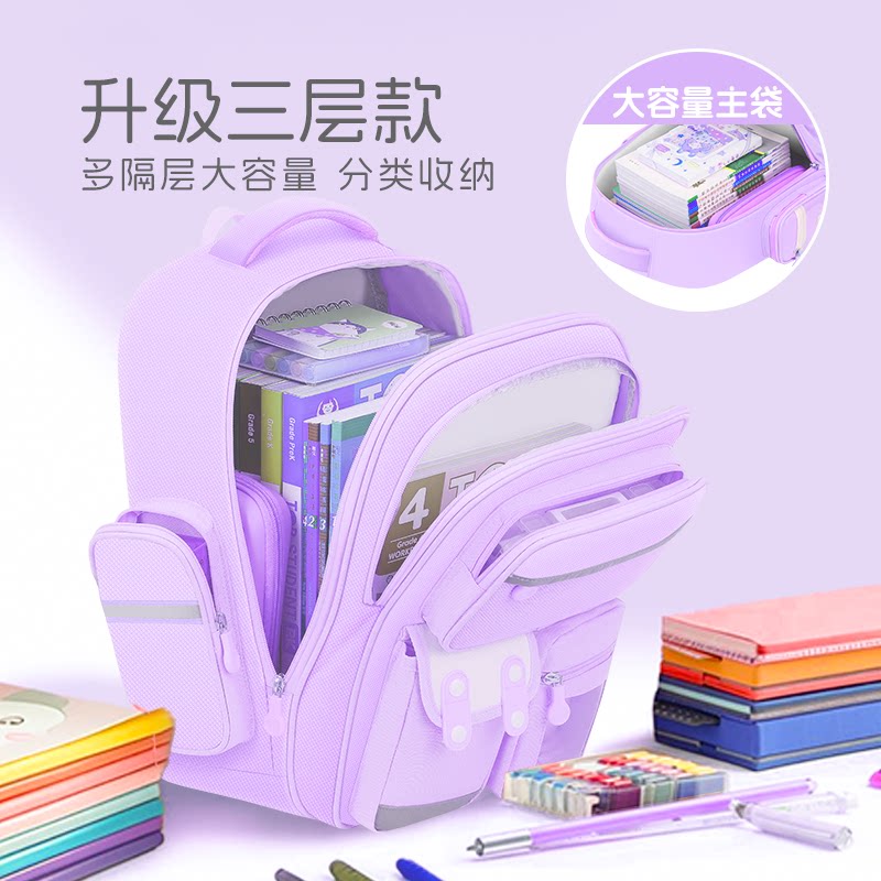 库洛米书包女生小学生超轻减负护脊一年级三到六女孩紫色2025新款