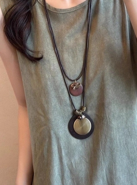 新中式禅意长款羽毛项链女复古民族风叠戴毛衣链新款波西米亚配饰