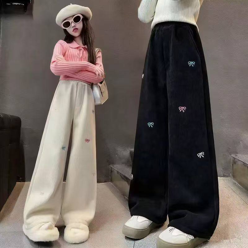 女童蝴蝶结刺绣阔腿裤春秋新款中大童女孩直筒休闲裤儿童秋装长裤,淘宝优惠券,粉丝福利购,淘宝优惠卷