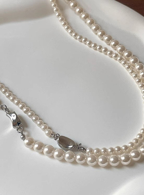 澳白色正圆珍珠项链时尚轻奢气质人造珍珠强光高级感锁骨链毛衣链