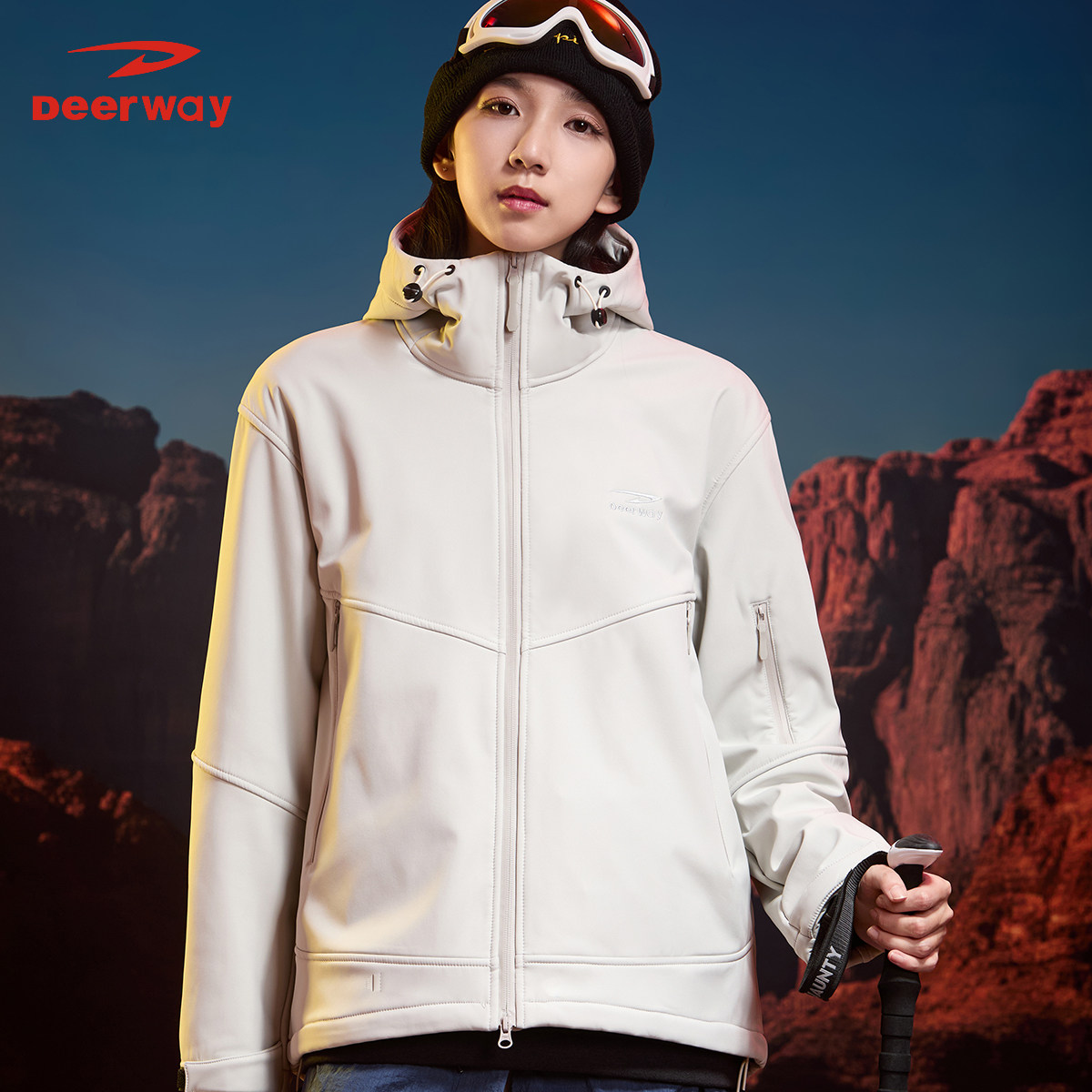 德尔惠秋冬保暖银狐绒软壳夹克男女同款户外徒步登山加绒防风外套,淘宝优惠券,粉丝福利购,淘宝优惠卷