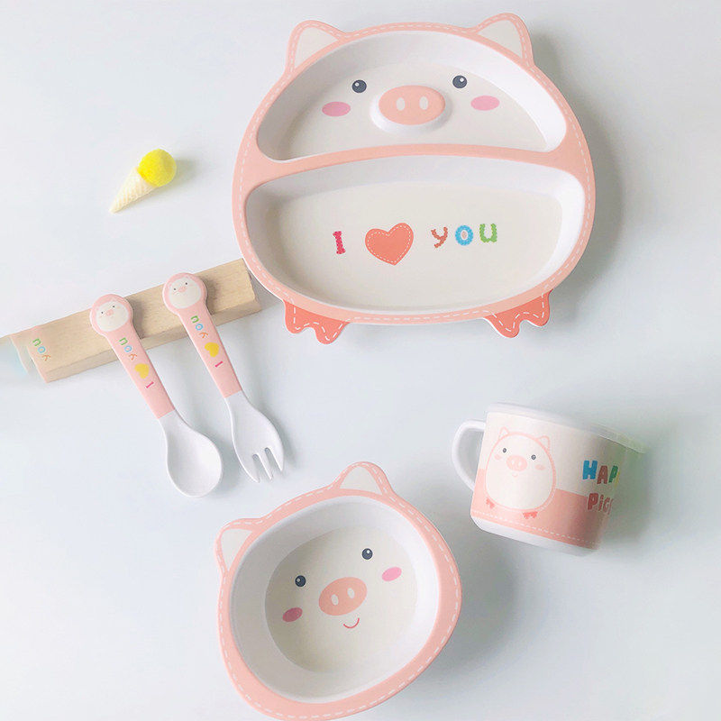 儿童餐盘分格卡通可爱宝宝家用吃饭辅食碗勺子竹纤维婴儿餐具套装,淘宝优惠券,粉丝福利购,淘宝优惠卷