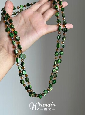「绿意」森系双层绿色不规则贝壳项链独特小众田园风春夏锁骨链女