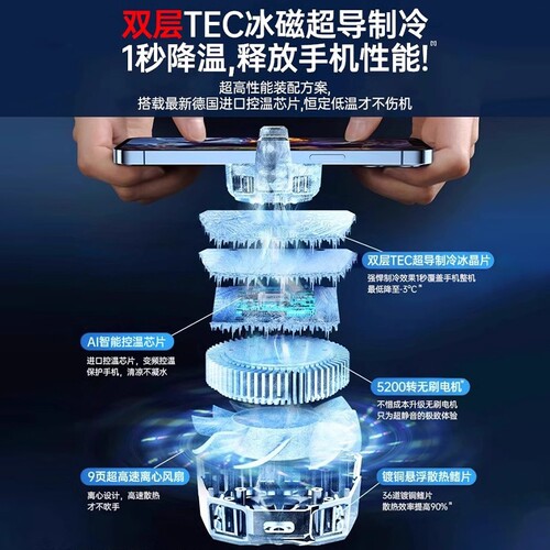 【真结冰】手机散热器磁吸式半导体制冷降温神器背夹静音适用华为iPhone小米黑鲨苹果17proiqoo吃鸡游戏专用 - 图0