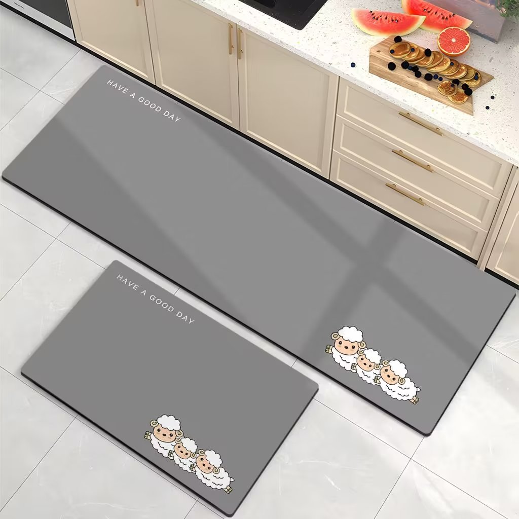 Simple cartoon kitchen floor mat absorbs water and oil, non-slip diatom mud long strips, stain-resistant carpet, soft non-slip mat