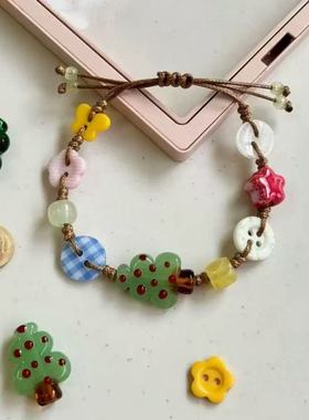 新款圣诞树纽扣小众设计彩色串珠手链可爱圣诞礼物手饰编织朋友