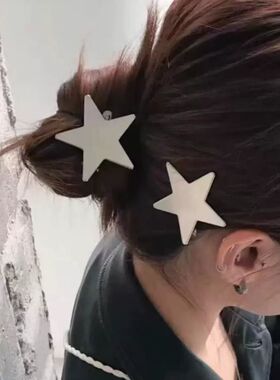 发夹韩系甜酷银色拉丝星星女个性潮流无痕刘海夹简约百搭边夹发饰