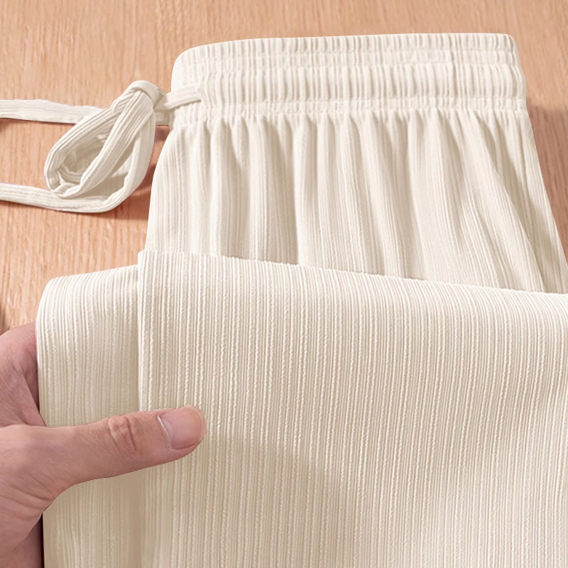 大码女装冰丝防晒裤女夏薄款2025新款200斤胖mm直筒阔腿居家睡裤 - 图1