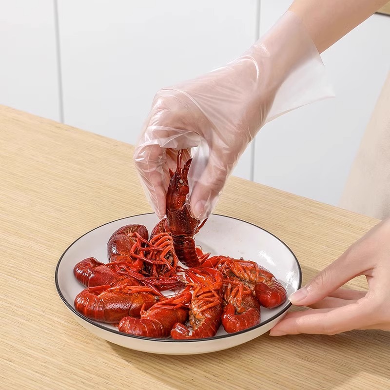 一次性手套食品级专用PE塑料商用餐饮透明加厚耐磨家用薄膜盒装-图0