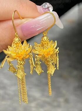 步步生莲花耳环长流苏古风汉服宫廷风耳坠气质中式婚礼耳饰耳环