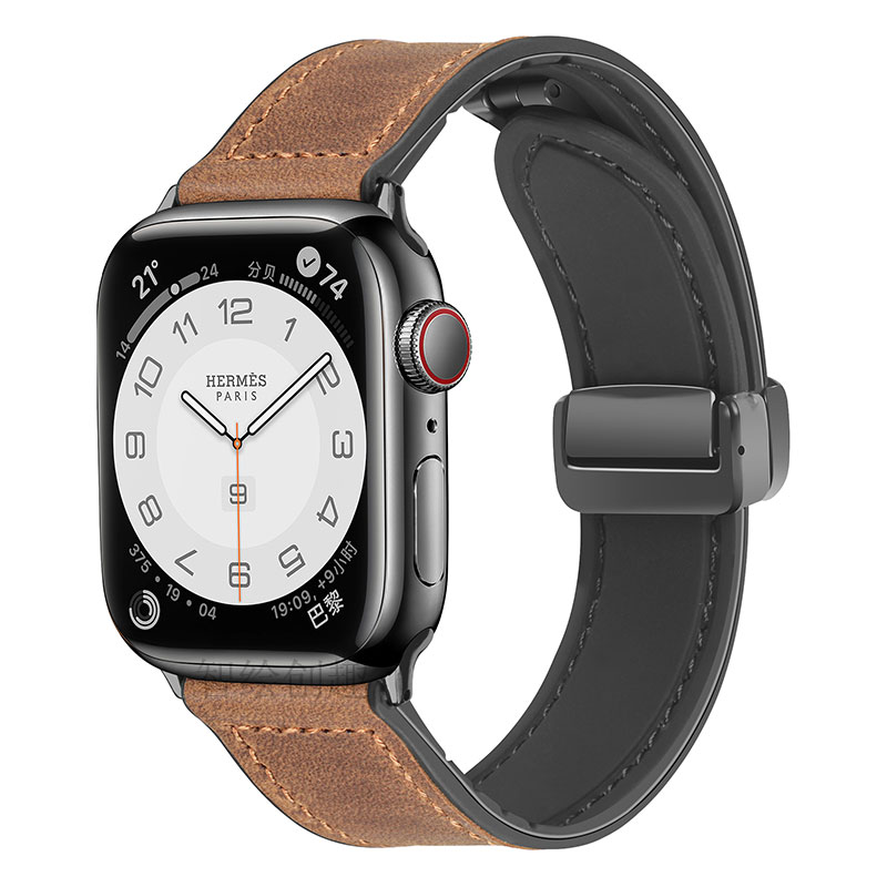 适用于iwatch8表带真皮s8苹果手表ultra7代磁吸折叠扣6/5/4/3创意se2女生s7贴皮硅胶通用华强北s9/s8智能-图2