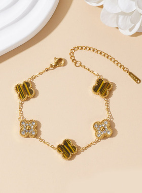 高级感小众轻奢新款女手链四叶草气质百搭女满钻手链情侣生日礼物