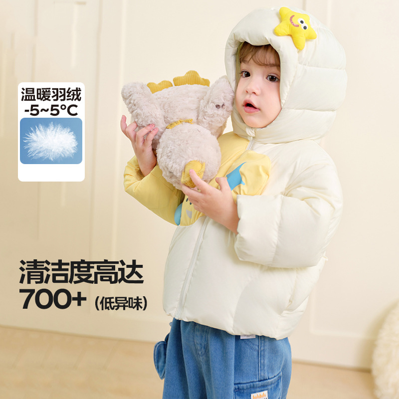 鸭鸭男童羽绒服短款2025冬季女童宝宝洋气加绒保暖外套双11动物 - 图2