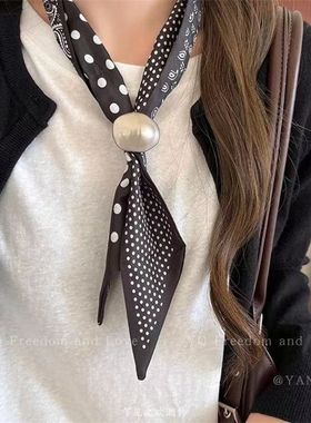 波点腰果花可抽拉系脖丝巾项链女长条搭配领巾秋冬毛衣链高级配饰