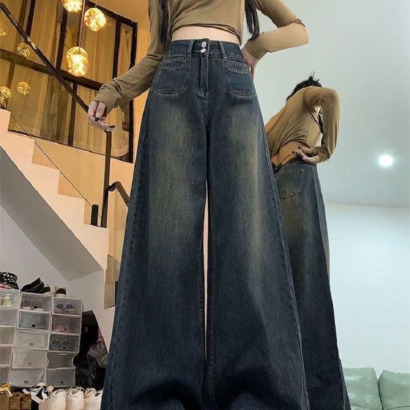 大码水泥灰美式阔腿牛仔裤女2026秋冬季直筒宽松高腰显瘦拖地垂感,淘宝优惠券,粉丝福利购,淘宝优惠卷