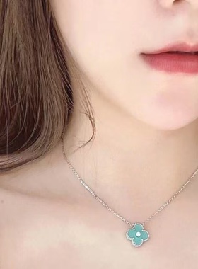 全新高定品质25圣诞限定幸运草项链粉贝母中钻薄荷18k金绿蔷薇石