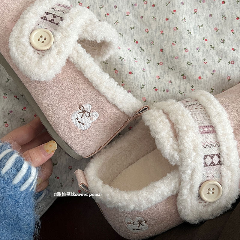 甜桃星球加绒勃肯鞋女冬2025新款厚底半拖鞋毛绒全包毛毛雪地棉鞋,淘宝优惠券,粉丝福利购,淘宝优惠卷
