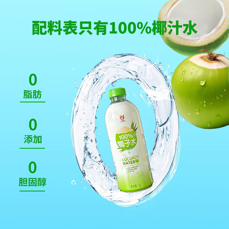椰子水1L100%纯椰汁整箱纯天然椰青商用饮料椰子汁健康电解质新鲜,淘宝优惠券,粉丝福利购,淘宝优惠卷