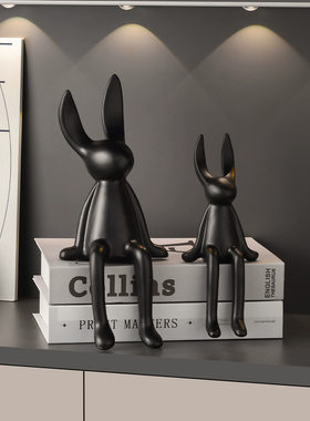 北欧风哑光陶瓷长耳兔摆件客厅酒